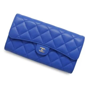 CHANEL Matelasse Classic Long Flap Wallet Calfskin Blue AP0241 - Picture 1 of 13