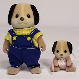 Vintage 1985 Calico Critters Beagle Hund Vater Percy Baby Schwester Fiona sitzend - Bild 1 von 6