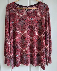 Suéter Talbots Mujer Plus 2X 100% Lana Merino Paisley Floral Carrera Trabajo Rojo - Imagen 1 de 8