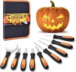 Heavy Duty Stainless Steel Pumpkin Carving Kit, Soft Grip Rubber Handle, 9 Piece - Picture 1 of 4