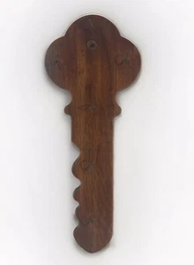 Wooden Keys Holder Key Shape w/ Hooks Wall Hanging Brown Vtg 13”X 5” Cottagecore - Picture 1 of 8