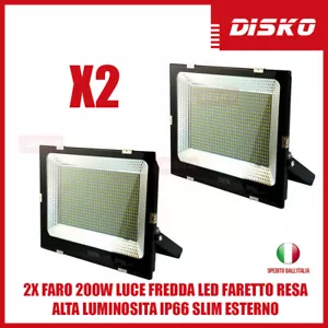 2X FARO 200W LUCE FREDDA LED FARETTO RESA ALTA LUMINOSITA IP66 SLIM ESTERNO - Foto 1 di 1