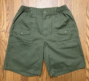Vintage Boys Scouts Of America Shorts Men 34 Green Uniform Pockets Elastic Waist