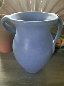 Antique Niloak Pottery Matte Glazed Peacock Blue Double Twisted Handled Vase - Picture 1 of 7