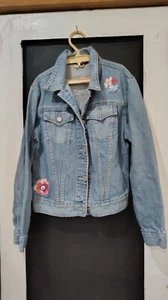 girls gap blue denim jacket floral design size 10 - Picture 1 of 5
