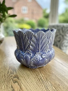 Vintage NEW LEAF Majolica Style Jardiniere Planter–Made in England, Purple Glaze - Picture 1 of 7