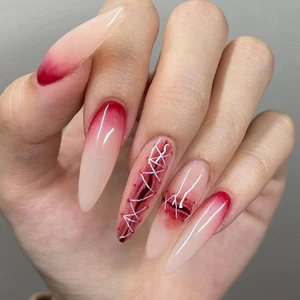Halloween Fake Nails Blood Spider Pointed Nails 3D Gradient Cat Eye Nail Patch - Picture 1 of 24