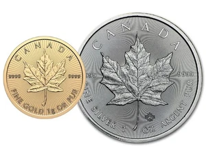 1 Gram - 2025 Gold Maple Leaf Coin MapleGram + 1 Oz - Random Year Silver Maple - Bild 1 von 1