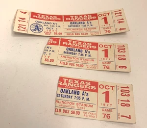 Vintage 10-1-77 1977 Oakland A's Athletics @ Texas Rangers Ticket Stubs - Bild 1 von 9