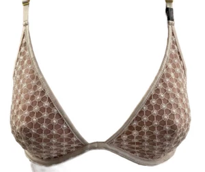 VICTORIA'S SECRET 34DD Mesh Starburst Unlined PLUNGE BRA Strappy Luxe Beige - Picture 1 of 12