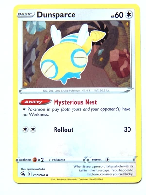 Dunsparce 207/264 (NM, Pokemon Card, Fusion Strike, 2021, Colorless, Uncommon) - Image 1 of 2
