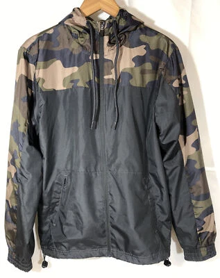 Athletech Mens Light Weight Black & Camouflage Hooded Nylon Jacket Size S - Image 1 of 4