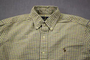 Ralph Lauren Polo Mens Yellow Blue & White Checker Brown Pony Button Shirt M - Picture 1 of 4