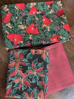 Hoffman Fabrics Over 2 Yards Total, Poinsettia, Stripe VTG Metallic Gold - Image 1 of 4