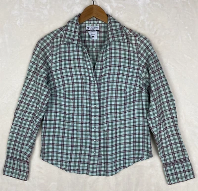 Camisa de franela Columbia Sportswear para mujer pequeña a cuadros 100 % algodón botones a presión Foto 1 de 4