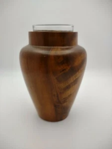 House of Myrtlewood  5.5"  Vase w/Glass Oregon Vintage Wooden Handcrafted MCM - Picture 1 of 6