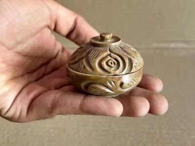 CAJA DE ANILLO BARATIJA REDONDA MINIATURA TALLADA A MANO PIEDRA PRIMITIVA DECORATIVA Foto 1 de 4