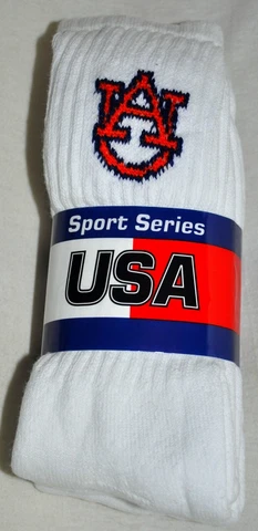 Auburn Tigers War Eagle Crew Socks White 3 Pair Men's Size 10-13 New Cover