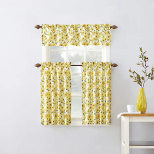 Mainstays Sunflower 3-Piece Kitchen Curtain Tier and Valance Set in Multi