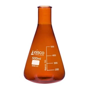 Eisco 500ml Narrow Neck Erlenmeyer Flask - Amber Borosilicate Glass - Picture 1 of 2