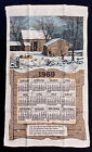 Vtg 1969 Calendar Linen Kitchen Towel Snow Farm Scene By Richard Batchelder NOS
