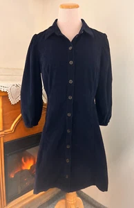 GAP Blue Pinwale Corduroy Button Front Shirt Dress Puffed Slvs. Elastic Cuffs ~M - Picture 1 of 9