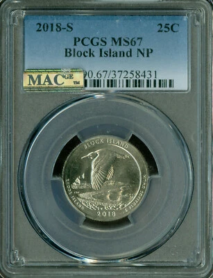 2018 S BLOCK ISLAND QUARTER PCGS MS 67 PQ MAC FINEST GRADE & SPOTLESS  .  - Image 1 of 2