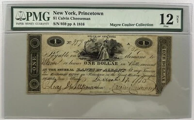 ND New York, Princetown - $1 Calvin Cheesman - EXTREMELY RARE EARLY NOTE -PMG 12 - Image 1 of 2