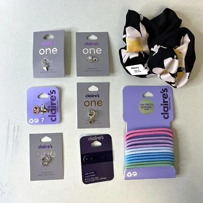 Lote de 9 pendientes y accesorios Claire’s de plata de ley .925, chapados en oro Foto 1 de 2