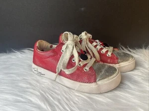 Disney Girls 9/10 Red and Silver Tennis Shoes with Minnie Signature, Pre-Owned - Picture 1 of 5