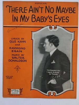 There Ain't No Maybe in my Baby's Eyes Gus Kahn Ukulele Vintage Sheet Music 1926 - Image 1 of 3