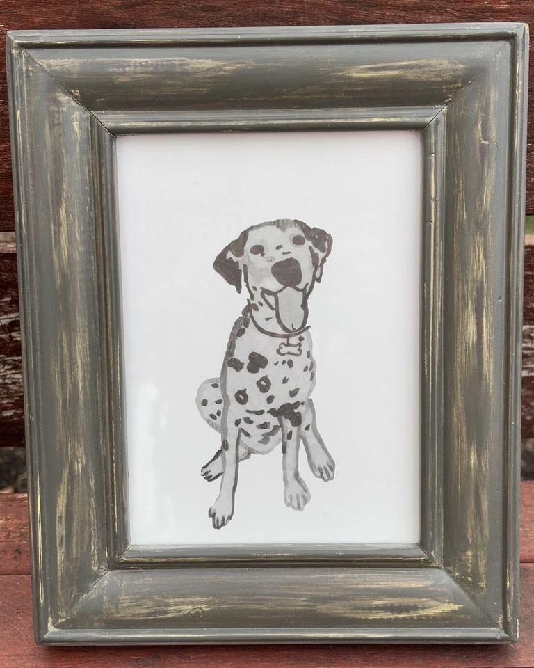 8 X 10 Cerámica Granero Niños Dálmata Perro Impresión Dibujo Gris Madera Enmarcado Guardería Foto 1 de 4