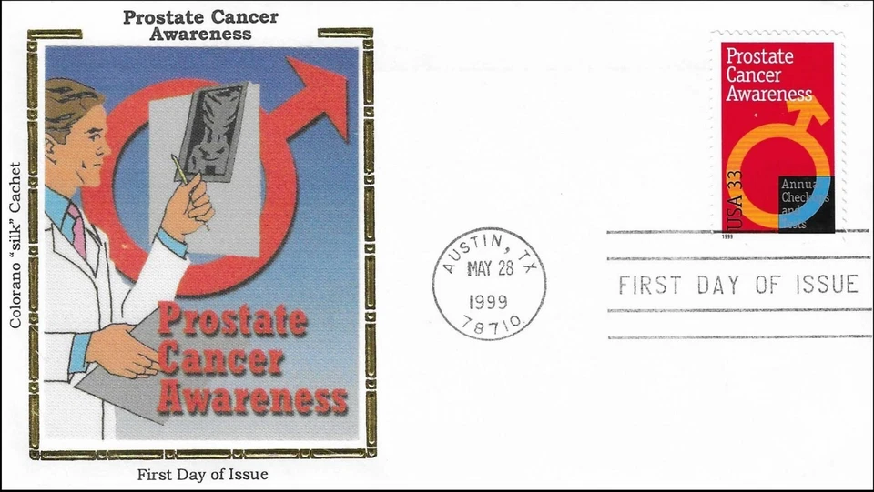 Prostate Cancer Awareness USA Gold Colorano 3351 Silk Cachet FDC 1999 - Image 1 of 1
