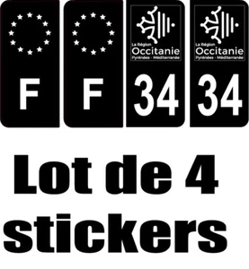4 Autocollants 2 paires Stickers style Auto Plaque FULL BLACK F+ 34 OCCITANIE - Bild 1 von 1