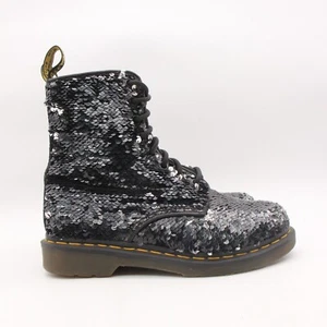 Doc Dr. Martens 1460 Pascal Seqn Women's Boots Size 7 Black Silver Sequin - Picture 1 of 10