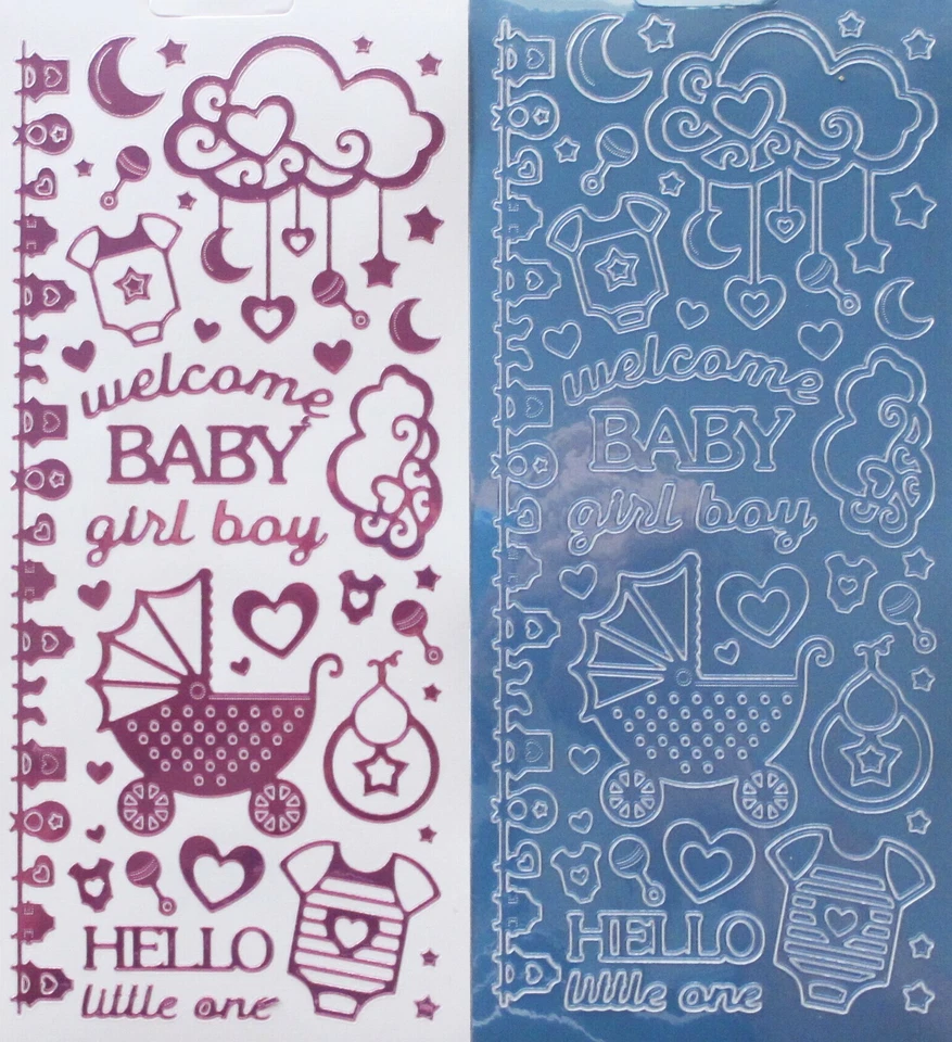 Welcome Baby PEEL OFF STICKERS Pram Bib Rattle Boy Girl Mobile Stars Hearts - image 1 of 1