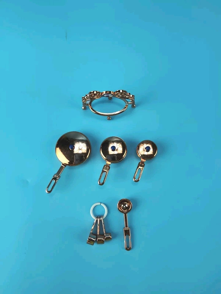 Mattel Vintage Barbie Diorama Dollhouse Pots Pans Kitchen Gold Miniatures Lot - Image 1 of 4