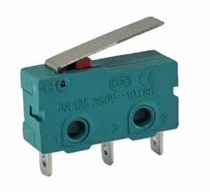Mikrotaster 3 Pins 250V 5A, 2 Stellungen EIN/EIN, Endschalter mit Hebel Arm - Picture 1 of 5