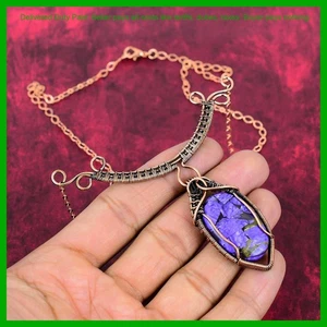 Collar de cadena de regalo de boda envuelto en alambre de cobre Charoite natural joyería - Imagen 1 de 6