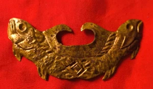 Gold Filled NOSE-RING / MOCHE LAMBAYEQUE ART - 2 FISH FIGURES - Picture 1 of 2