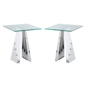 Home Square 19.69" Tempered Glass Lamp Table in Clear - Set of 2 - Picture 1 of 4