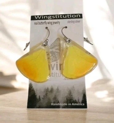 Pendientes de plata esterlina alas de mariposa amarillos nuevos en tarjeta hechos a mano en EE. UU. Foto 1 de 4