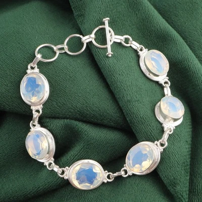 Venda de Ano Novo Outubro Nascimento Opala Leitosa Corrente Esposa Festa Desgaste Pulseira Prata 925 - Imagem 1 de 4