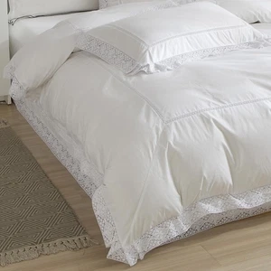Funda nórdica de encaje blanco tamaño queen, 100 % algodón 3 piezas ojales funda nórdica se... - Imagen 1 de 7