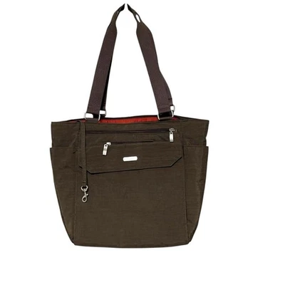 Baggallini Large Canvas Travel Tote Bag Brown Lined Pockets Womens Straps - Image 1 of 4