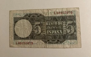 Banconota Banco De Espana Cinco 5 Pesetas Prefisso L09055979 (1432) - Foto 1 di 2