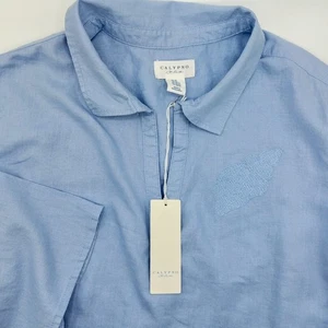 NEW! Calypso St Barth Linen Blend Top Women's 3X Blue Nautical Embrodiery Cruise - Picture 1 of 10