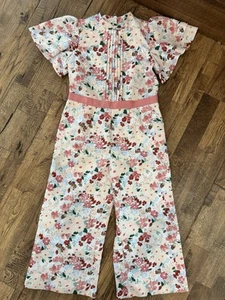 Janie And Jack Floral Pant Romper Jumpsuit Pockets Easter Silky Lined Size 6  - Picture 1 of 7