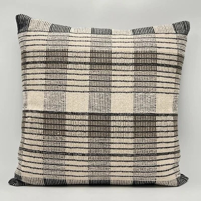 Loloi Amber Lewis Accent Throw Pillow 22”x22” Black Green Off White Plaid Weave - Image 1 of 4