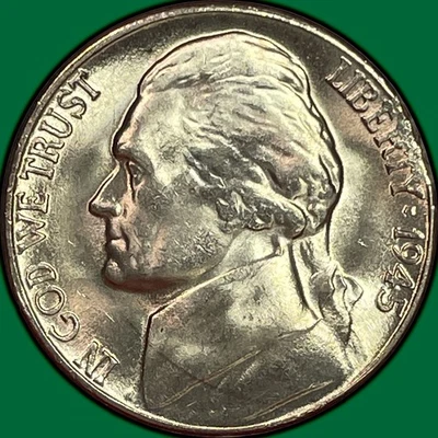 1945-S Clipped Planchet Error Jefferson War Nickel Uncirculated BU Coin #29194 - Image 1 of 3
